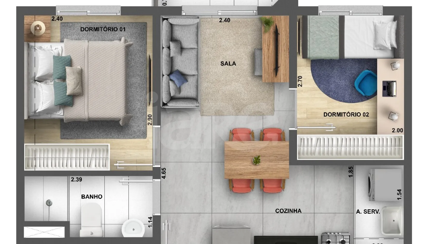 Planta — Apartamento 36,8 m²