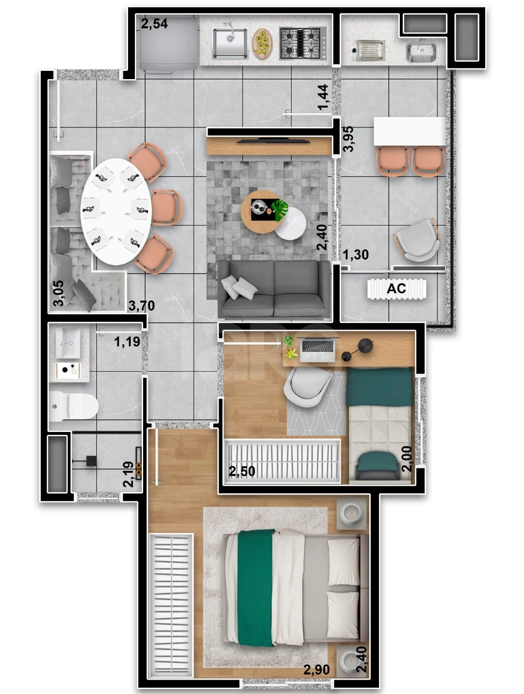 Planta — Apartamento 40,85 m²
