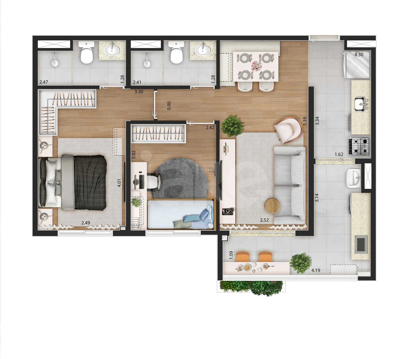 Planta — Apartamento 60,44 m²