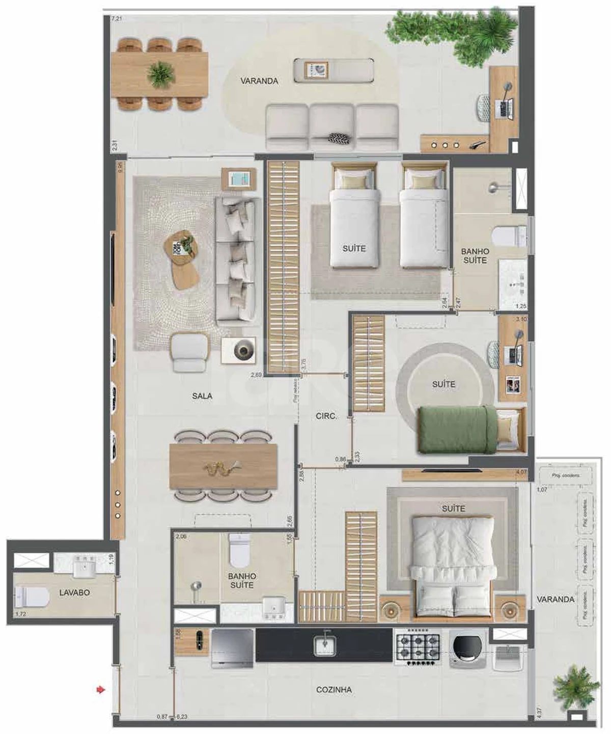 Planta — Apartamento 106,6 m² · 1º pavimento