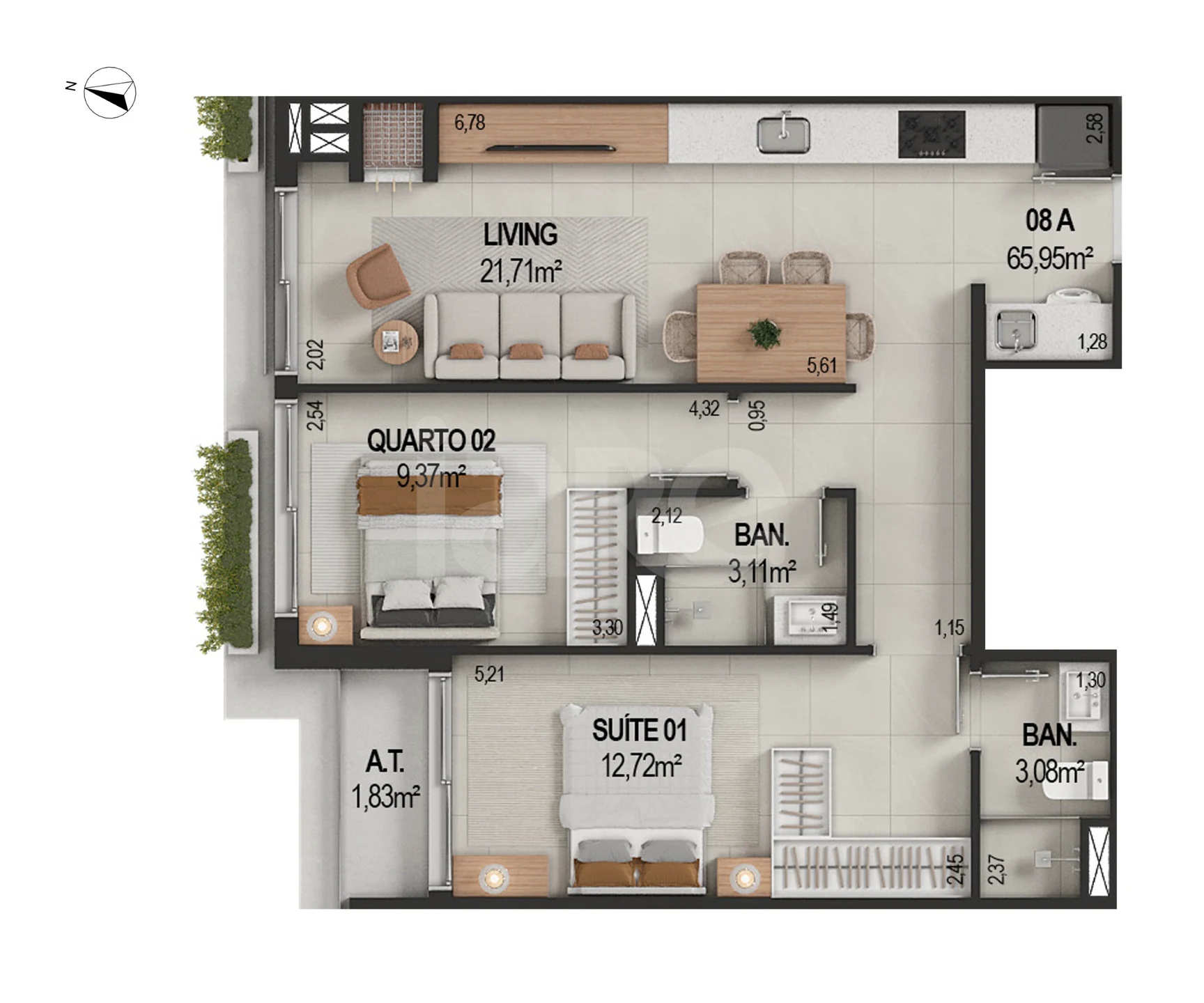 Planta — Apartamento 66 m²
