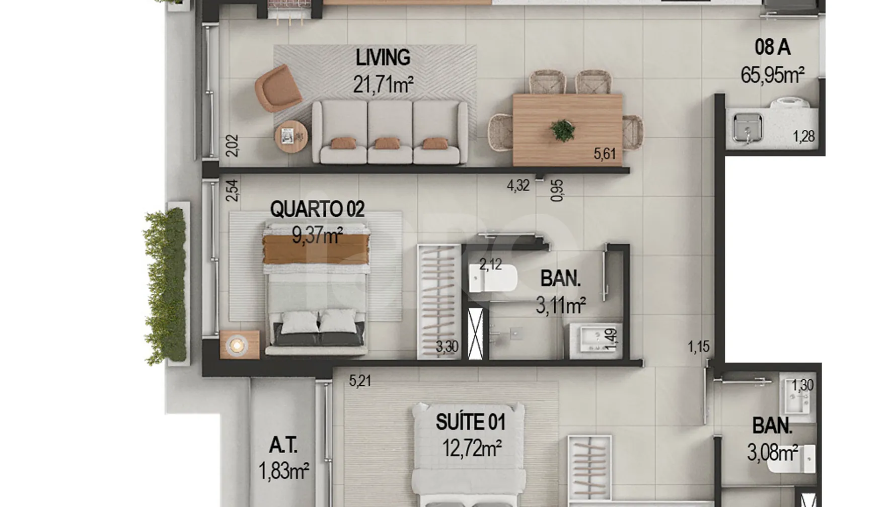 Planta — Apartamento 66 m²