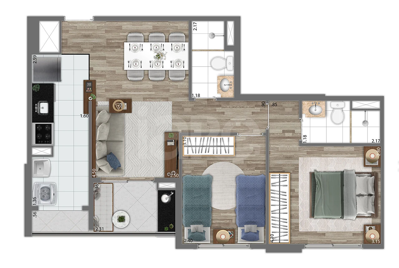 Planta — Apartamento 56,51 m²