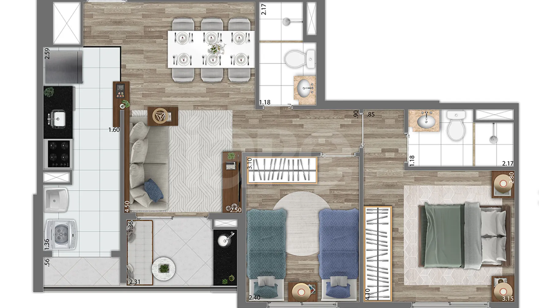 Planta — Apartamento 56,51 m²