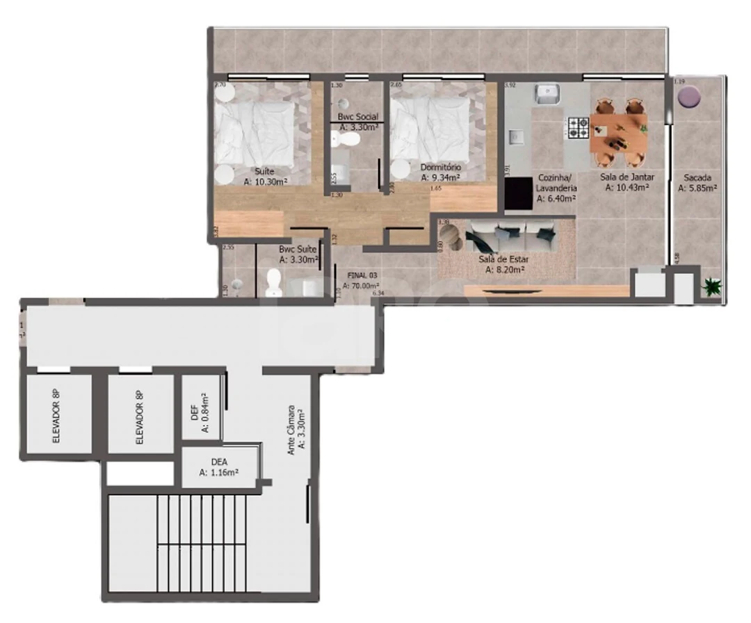 Planta — Apartamento 70 m²