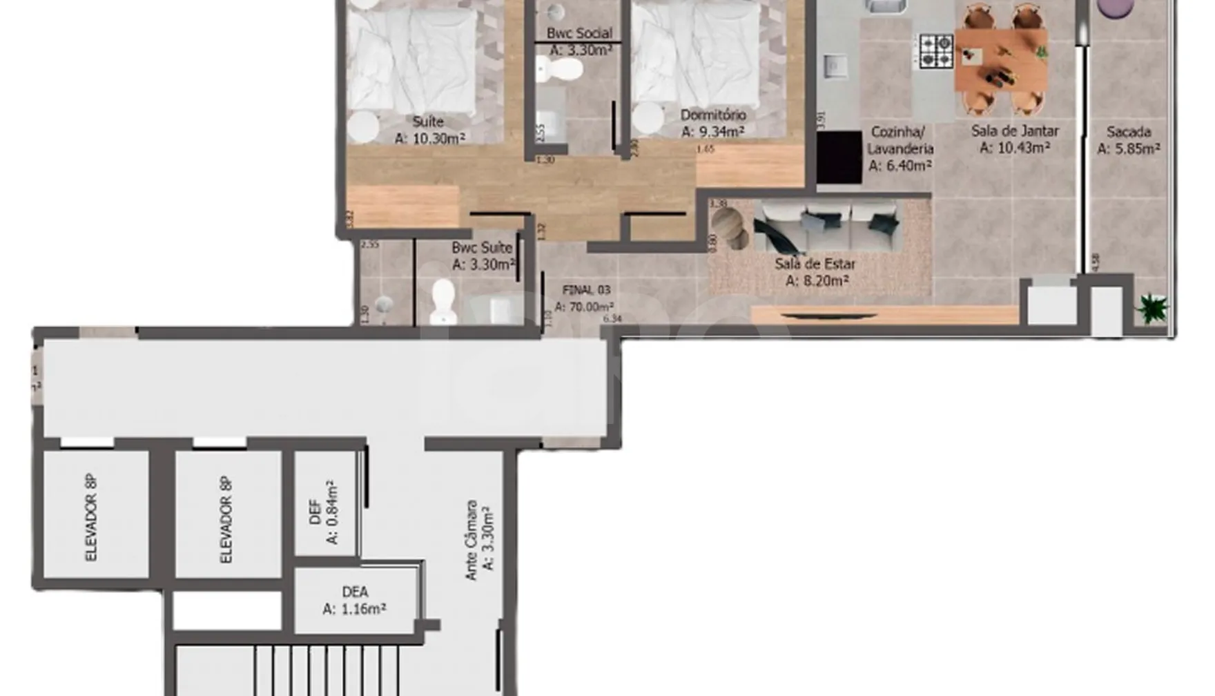 Planta — Apartamento 70 m²