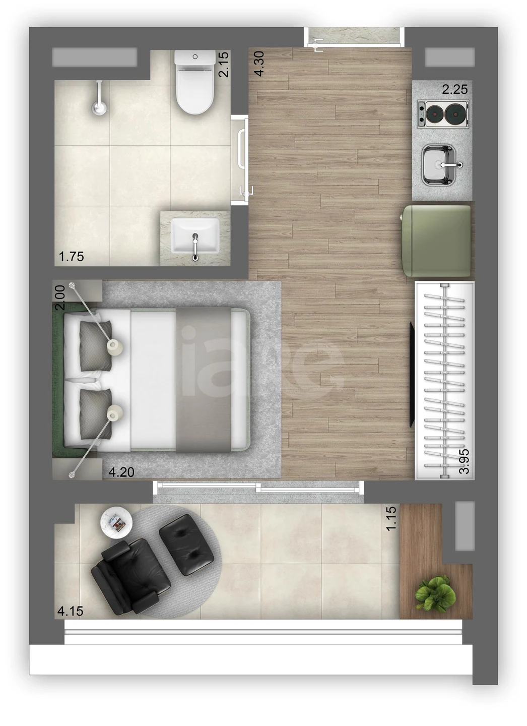 Planta — Studio 28,5 m²