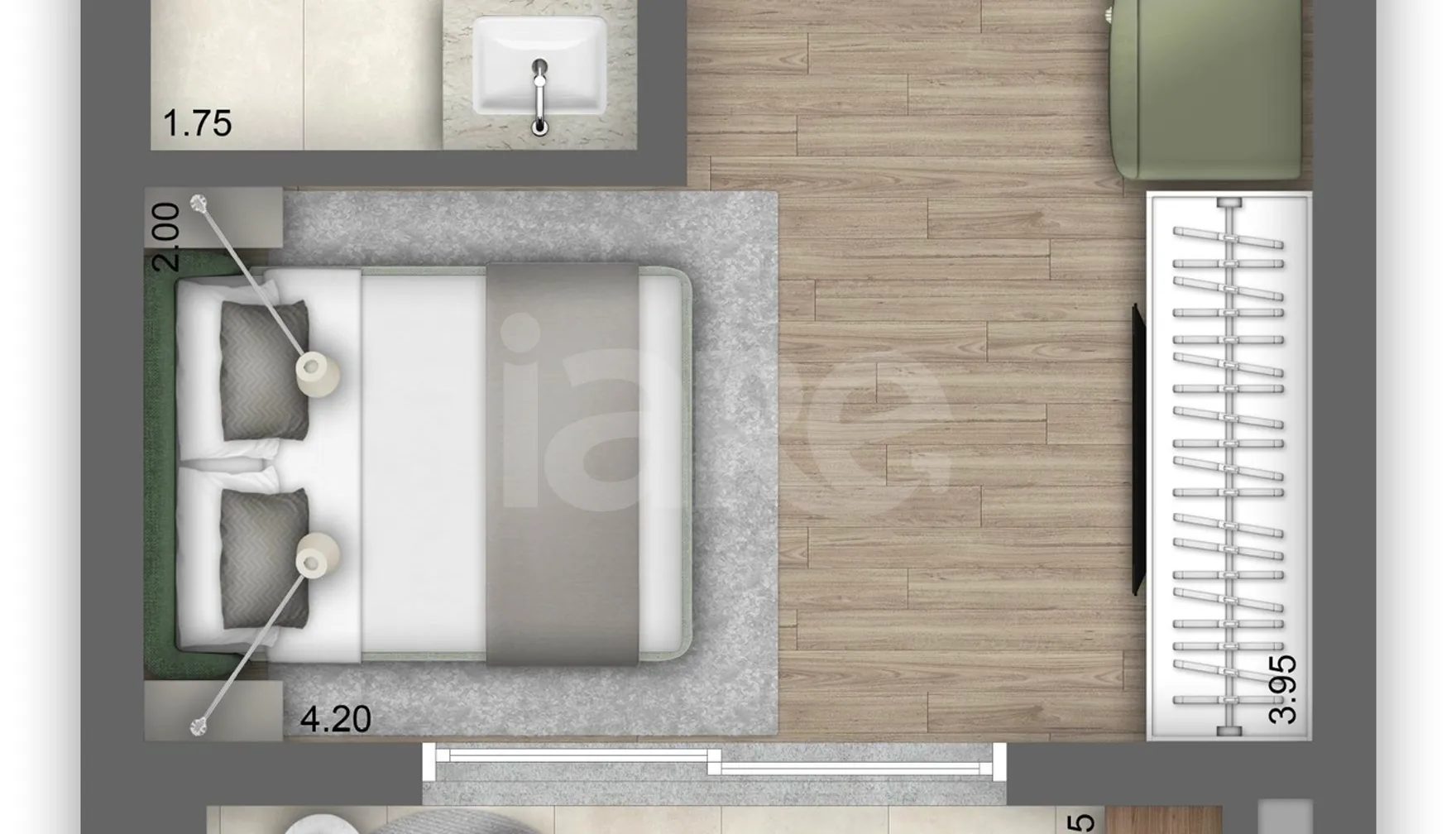 Planta — Studio 28,5 m²