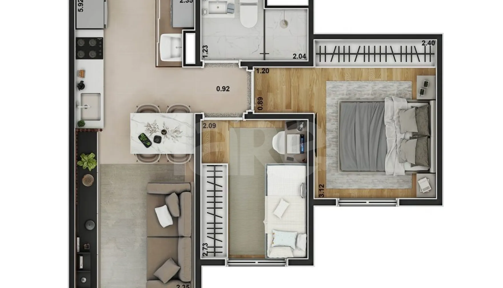 Planta — Apartamento 36,77 m²