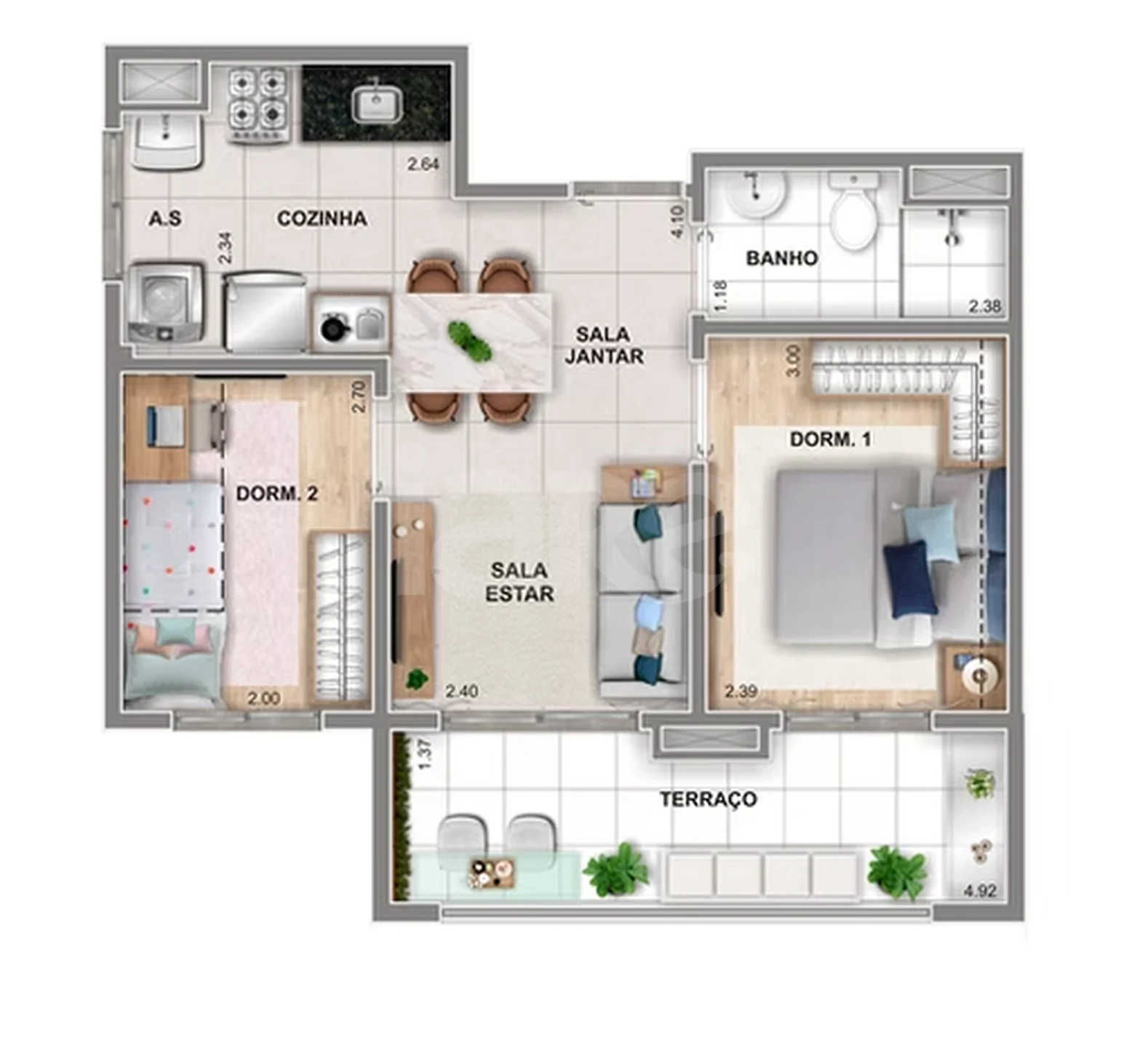 Planta — Apartamento 43,84 m²