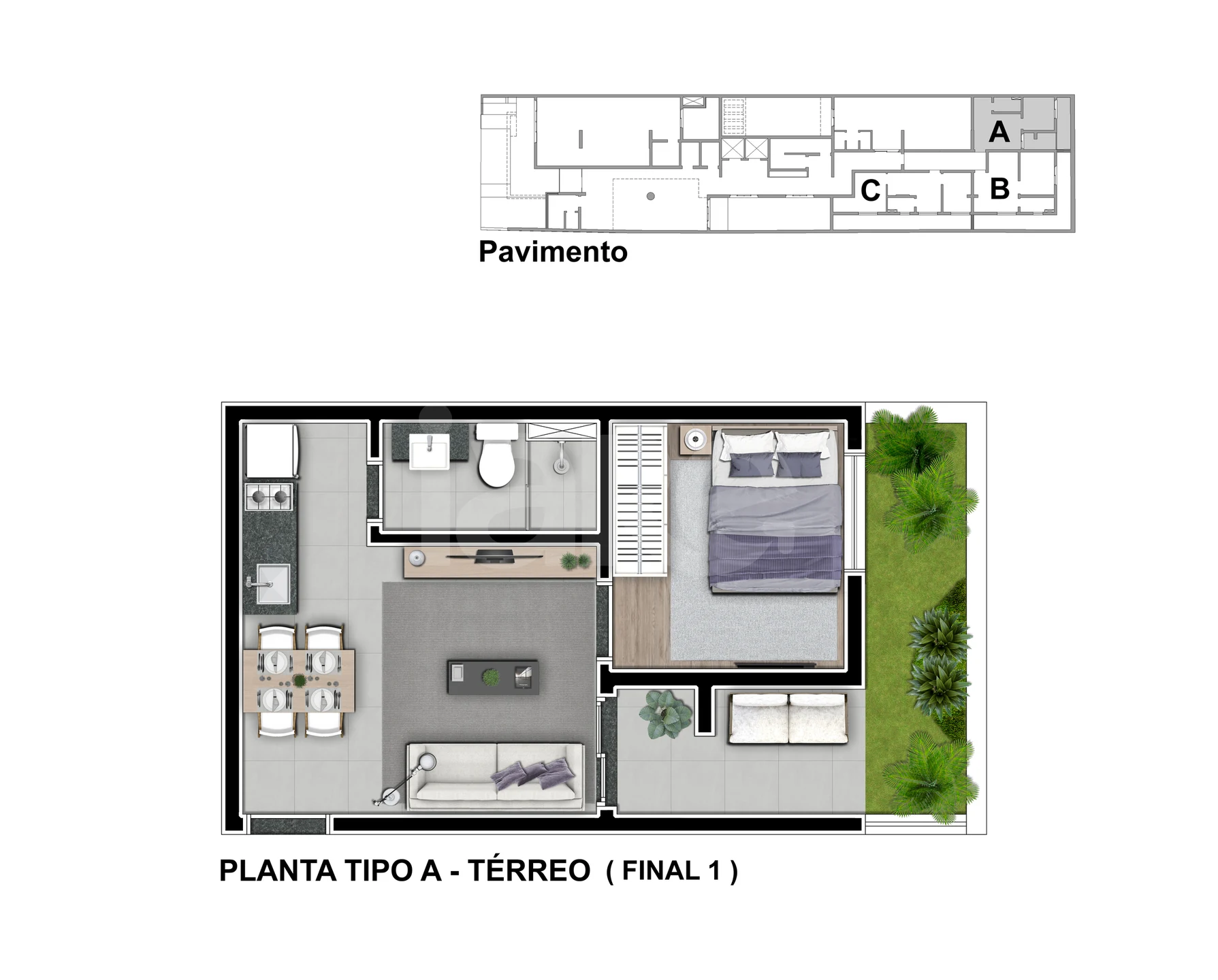 Planta — Planta 01 - tipo a - 1 dorm 40m² - final 01 - pavimento terreo