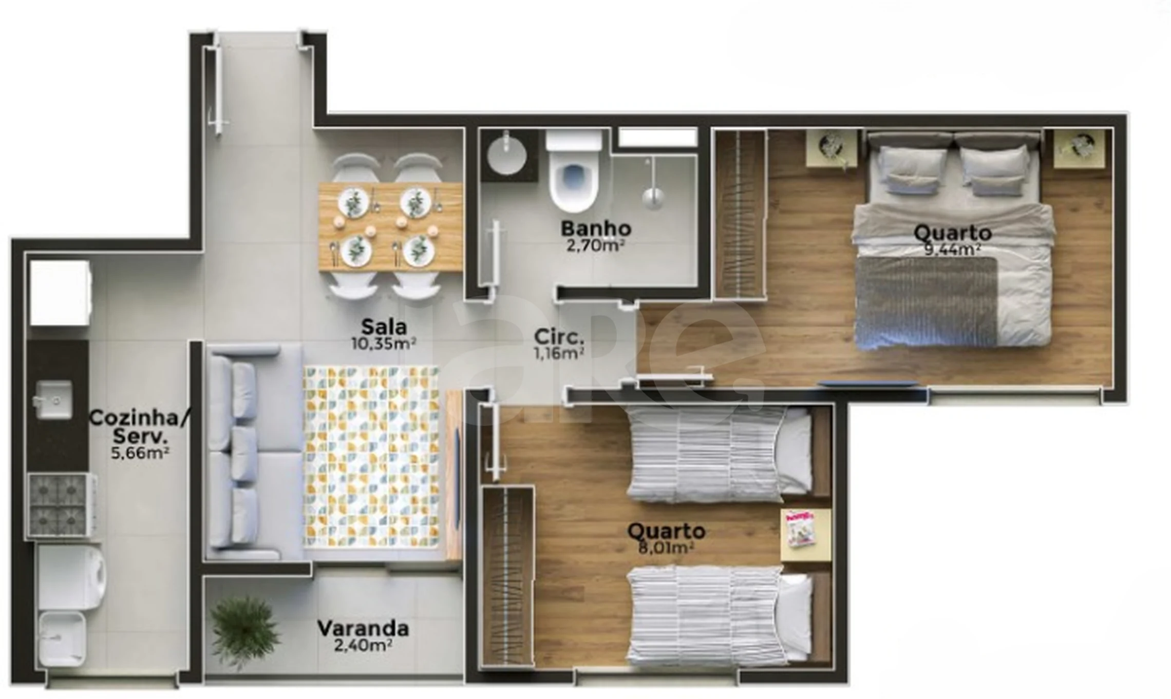 Planta — Apartamento 46,61 m²