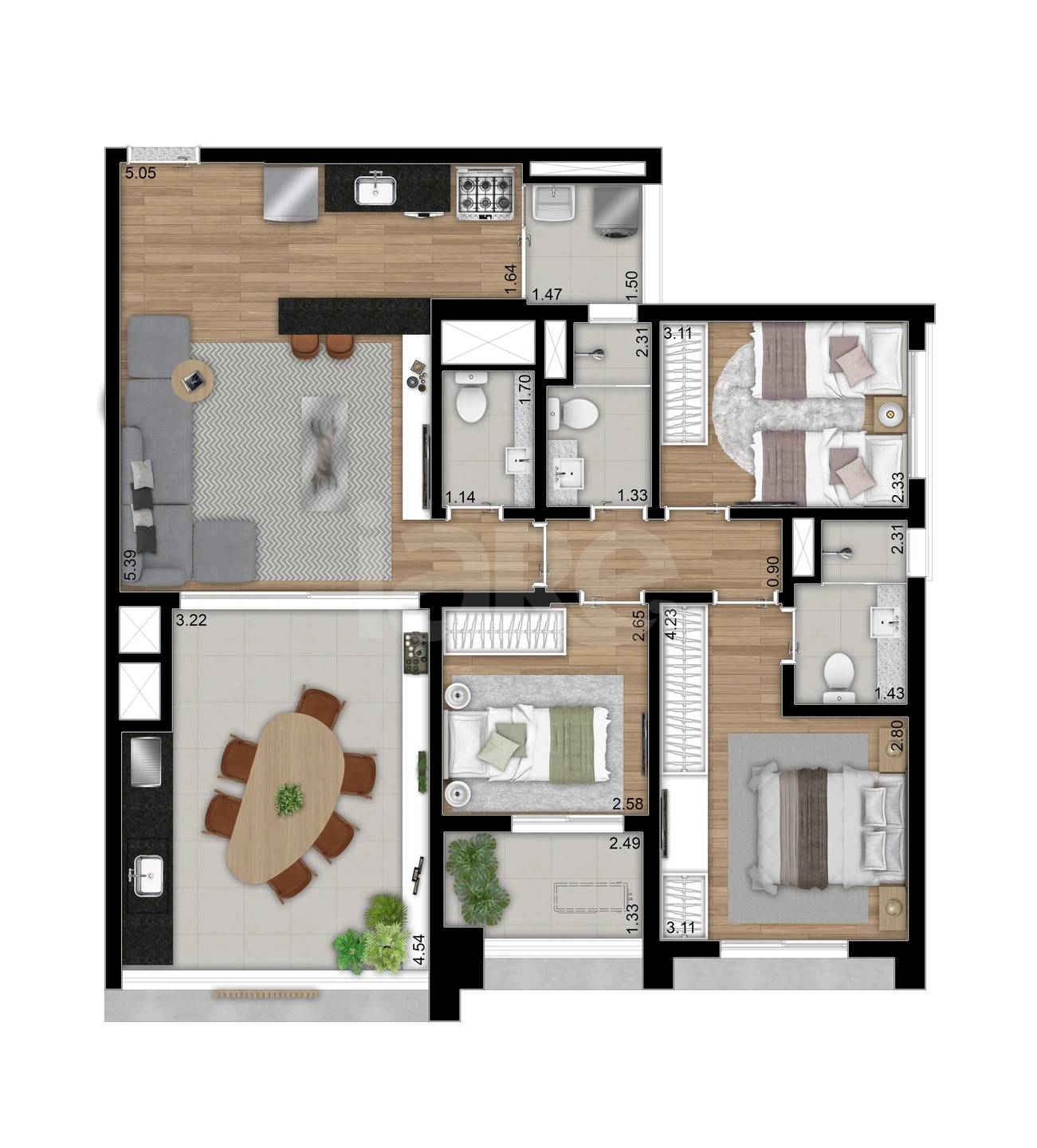 Planta — Apartamento 97,76 m²