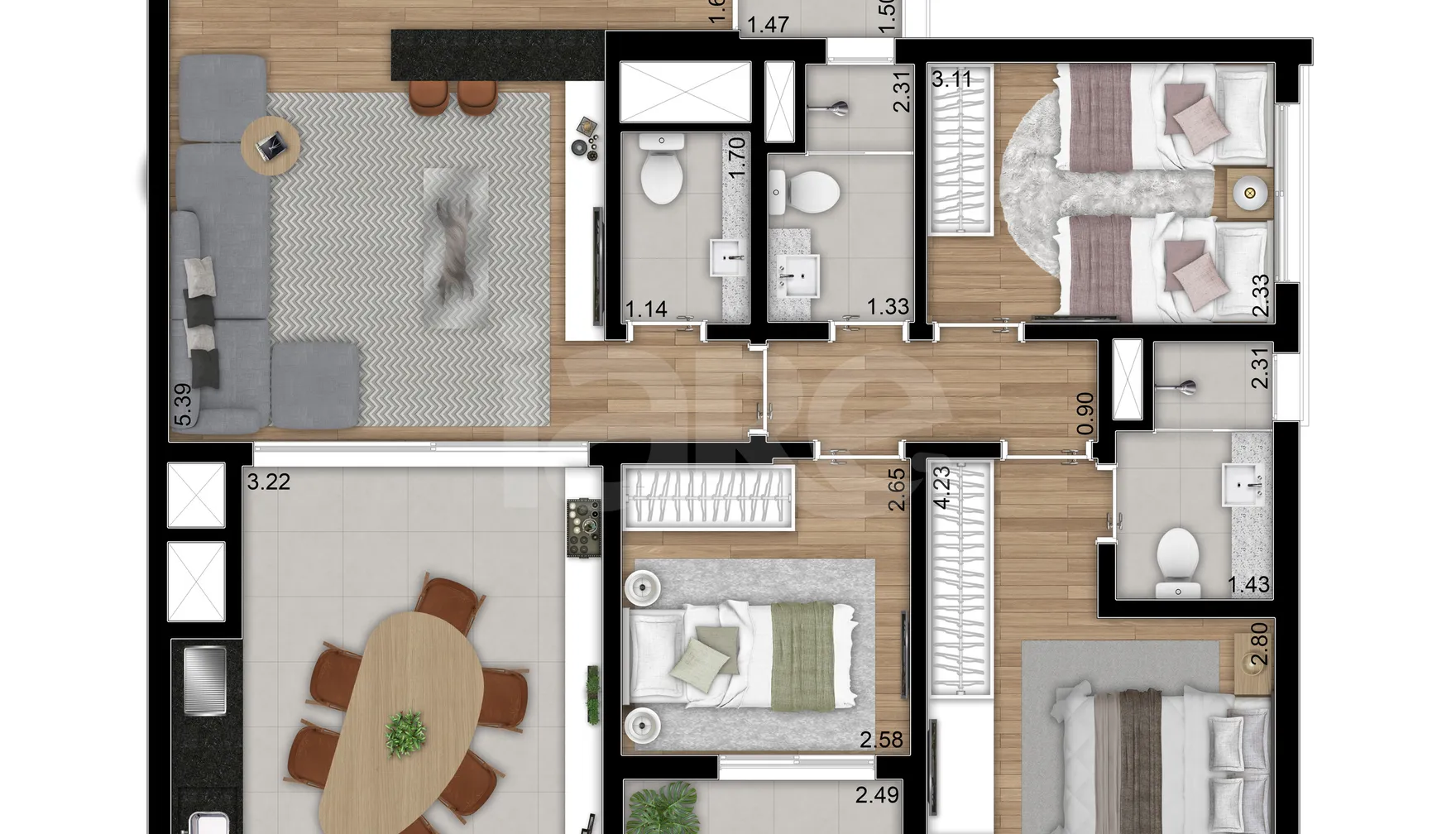 Planta — Apartamento 97,76 m²