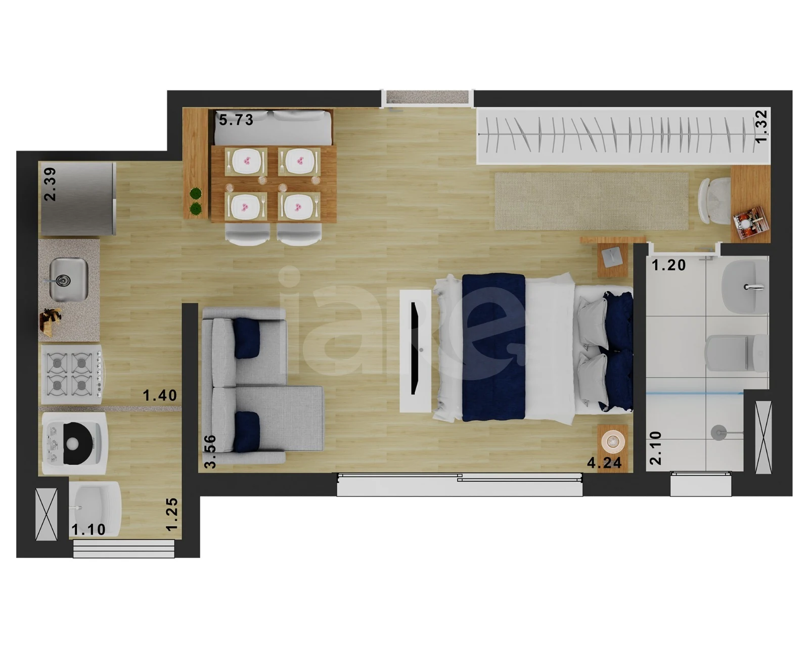 Planta — Studio 29,08 m²
