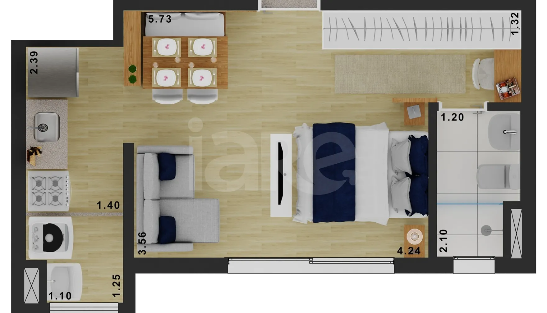 Planta — Studio 29,08 m²