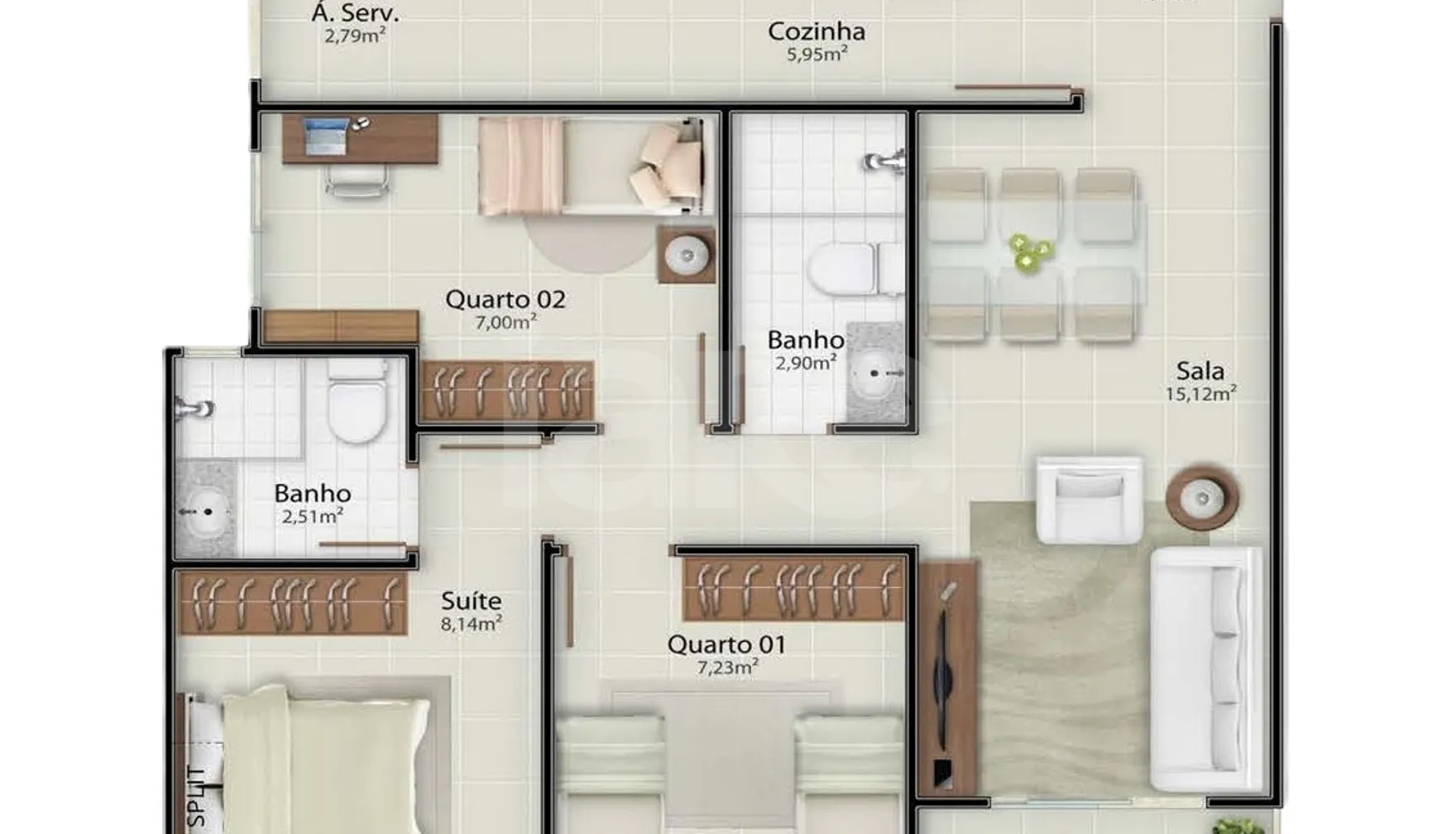 Planta — Apartamento 61,35 m²