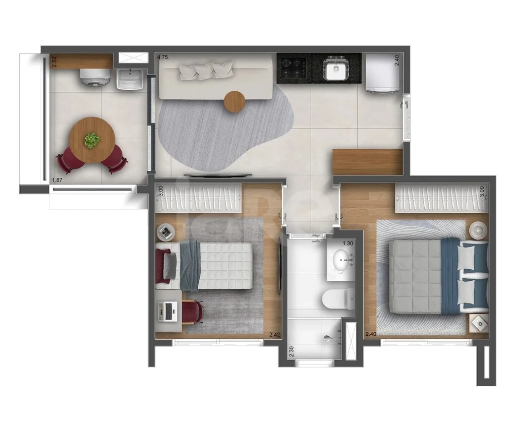 Planta — Apartamento 40,6 m²