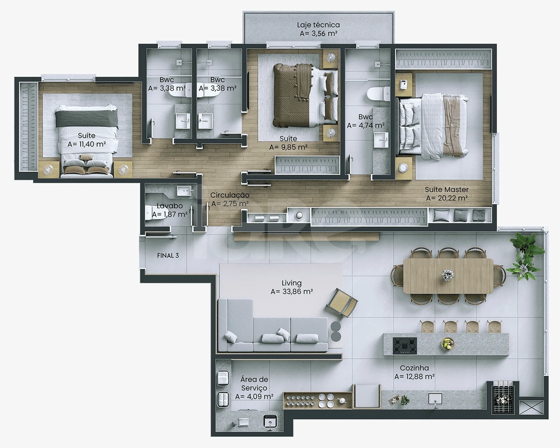 Planta — Apartamento 124,29 m²