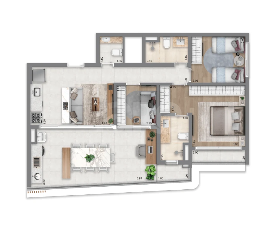 Planta — Apartamento 84,5 m²