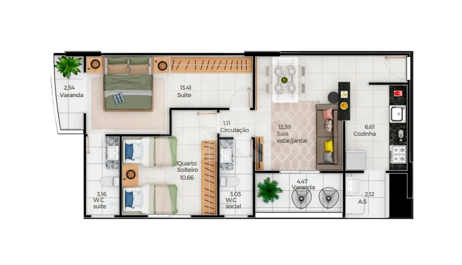 Planta — Apartamento 70,41 m²