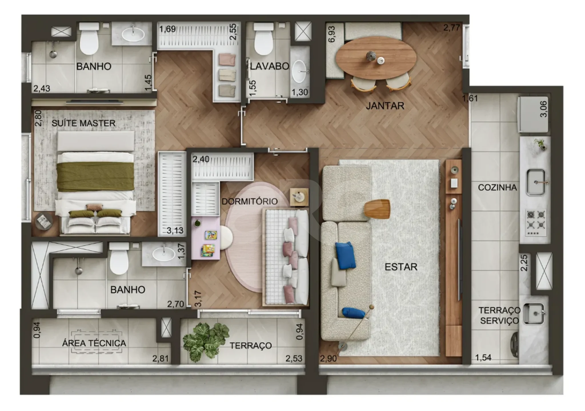 Planta — Apartamento 74,41 m²