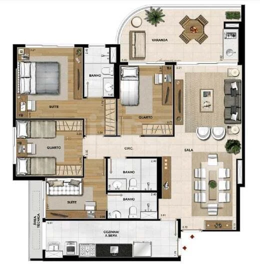 Planta — Apartamento 124,82 m² · 1º pavimento