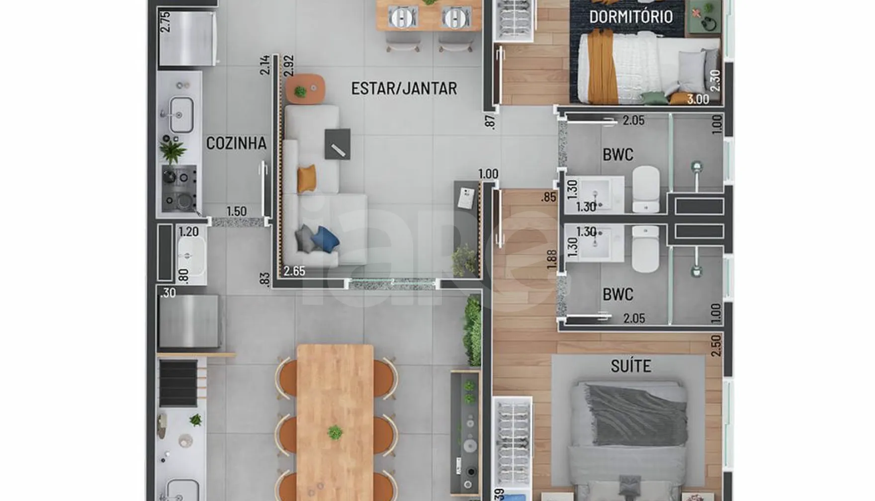 Planta — Apartamento 64 m²