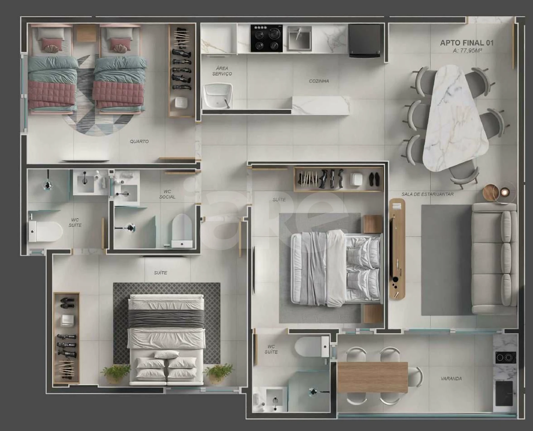 Planta — Apartamento 77,95 m²