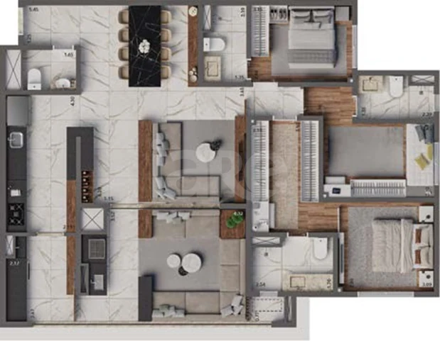 Planta — Apartamento 125,87 m²
