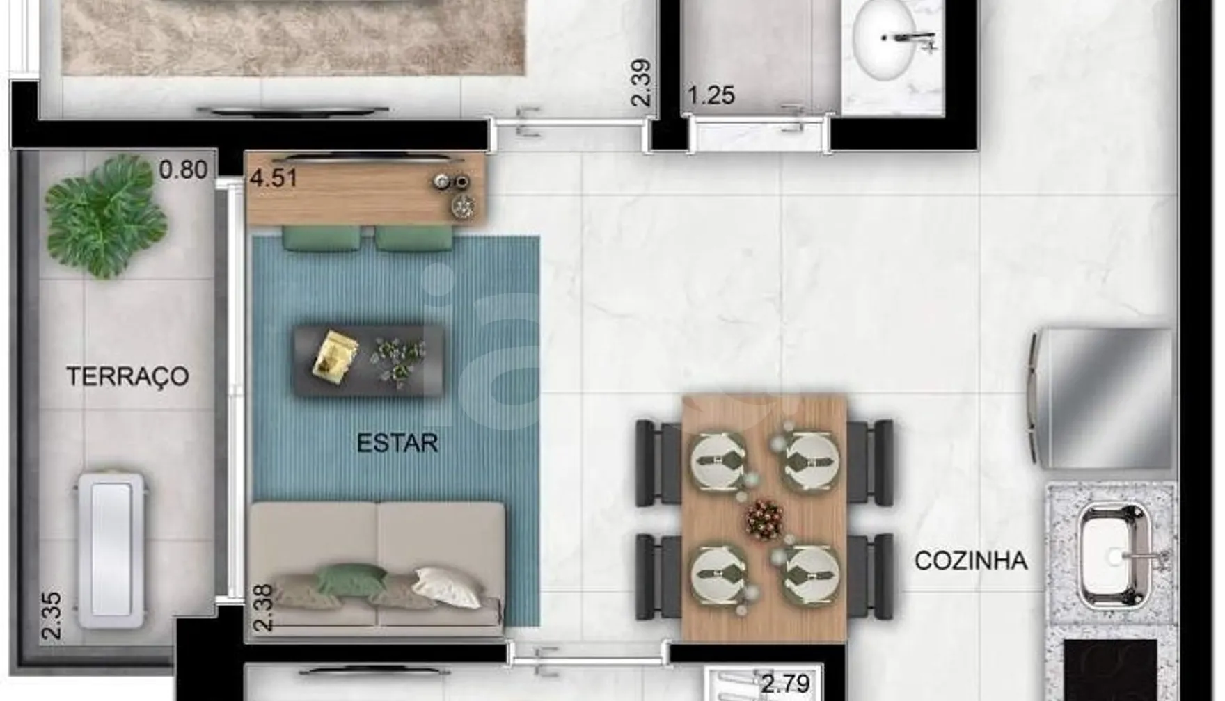 Planta — Apartamento 40,06 m²