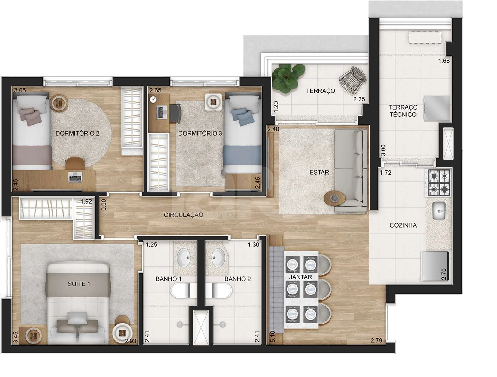 Planta — Apartamento 69,68 m²