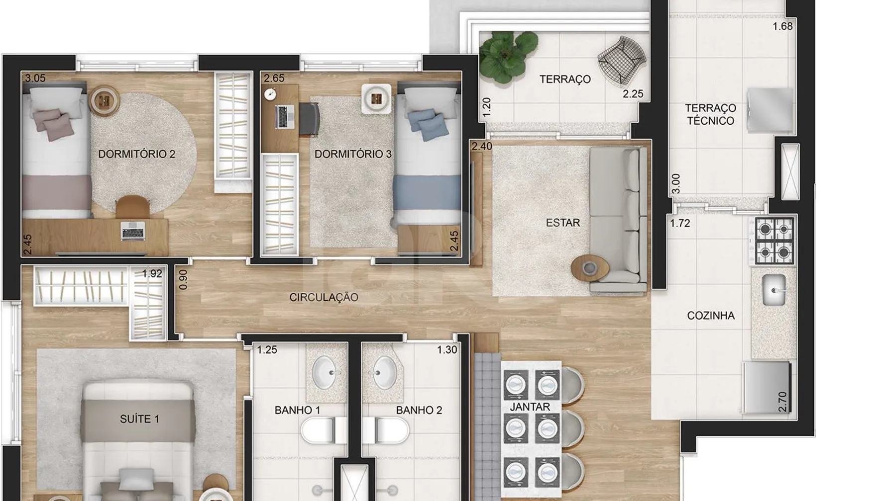 Planta — Apartamento 69,68 m²