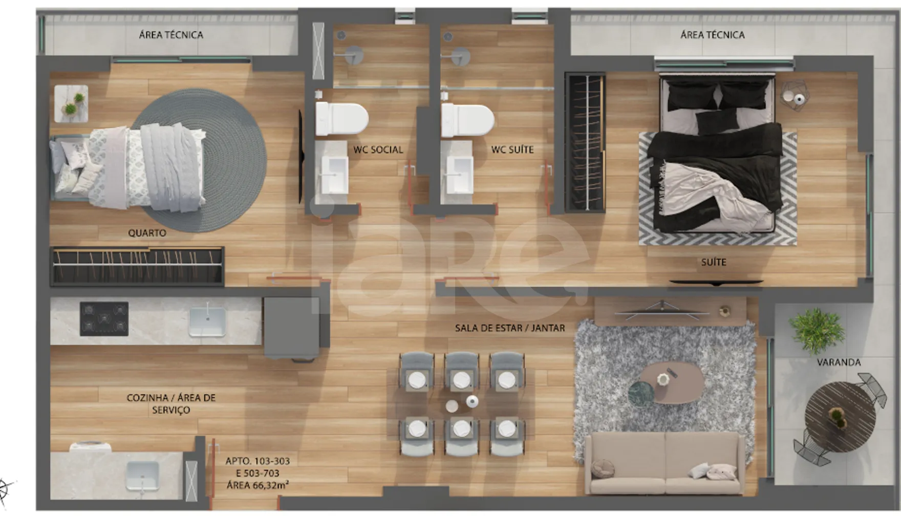 Planta — Apartamento 66,32 m²