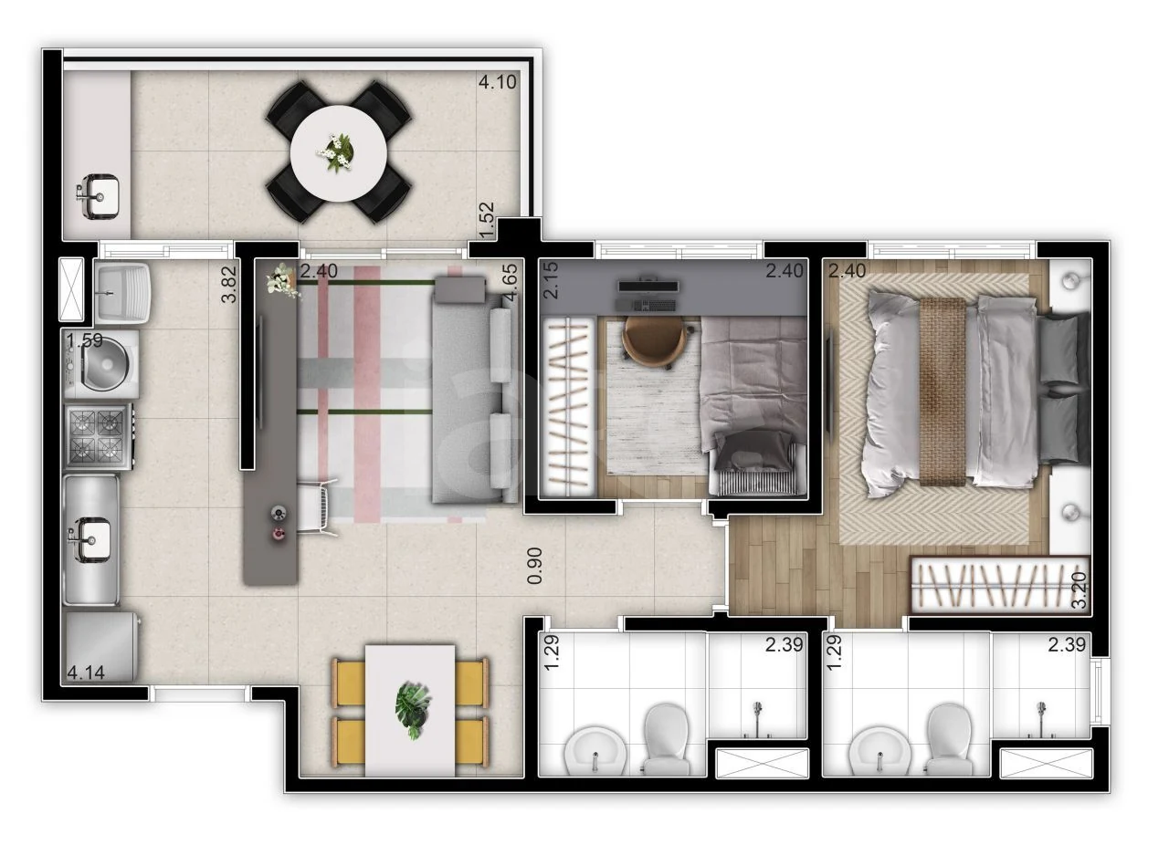 Planta — Apartamento 52,18 m²