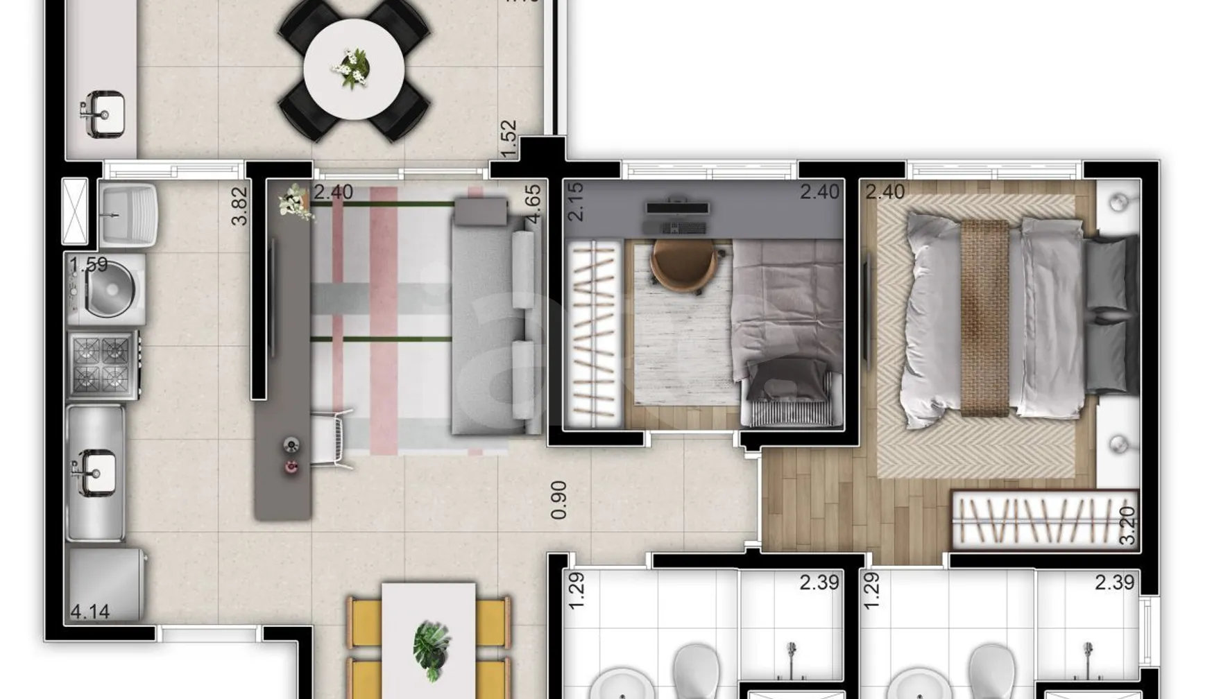 Planta — Apartamento 52,18 m²