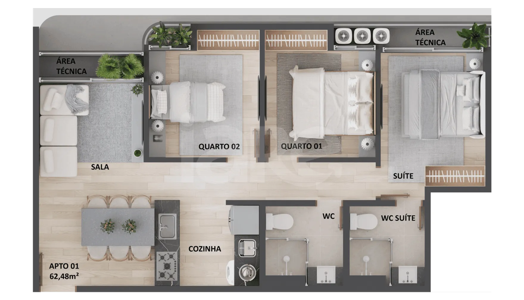 Planta — Apartamento 62,47 m²