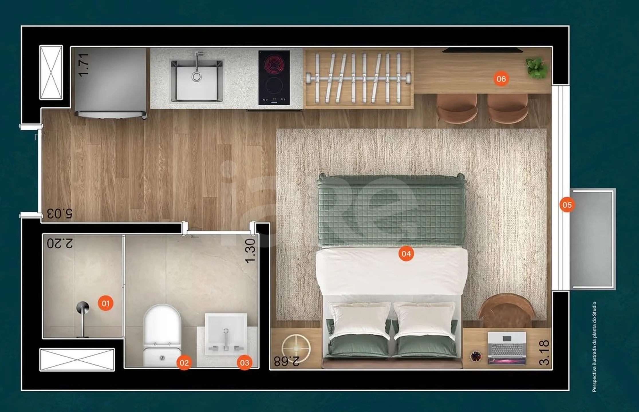 Planta — Studio 17,76 m²