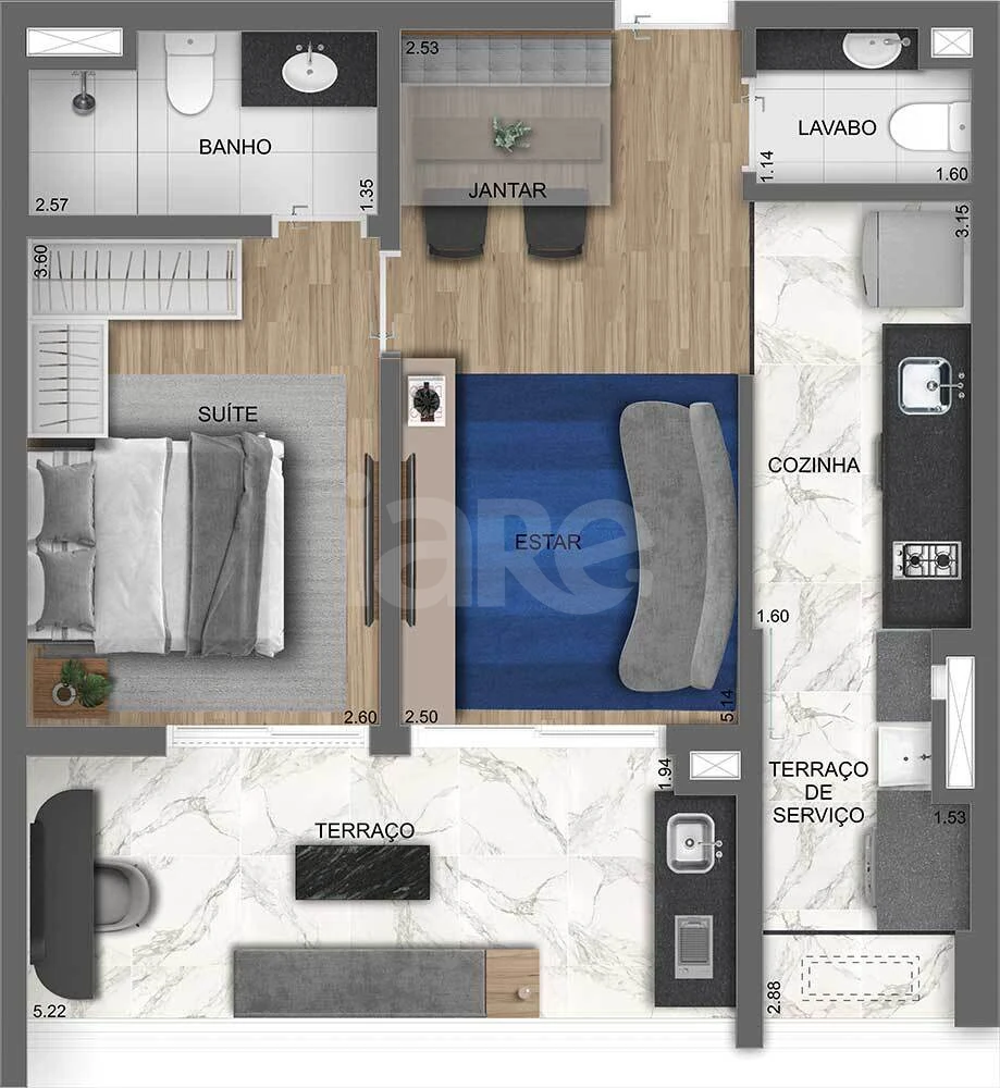 Planta — Apartamento 55,47 m²