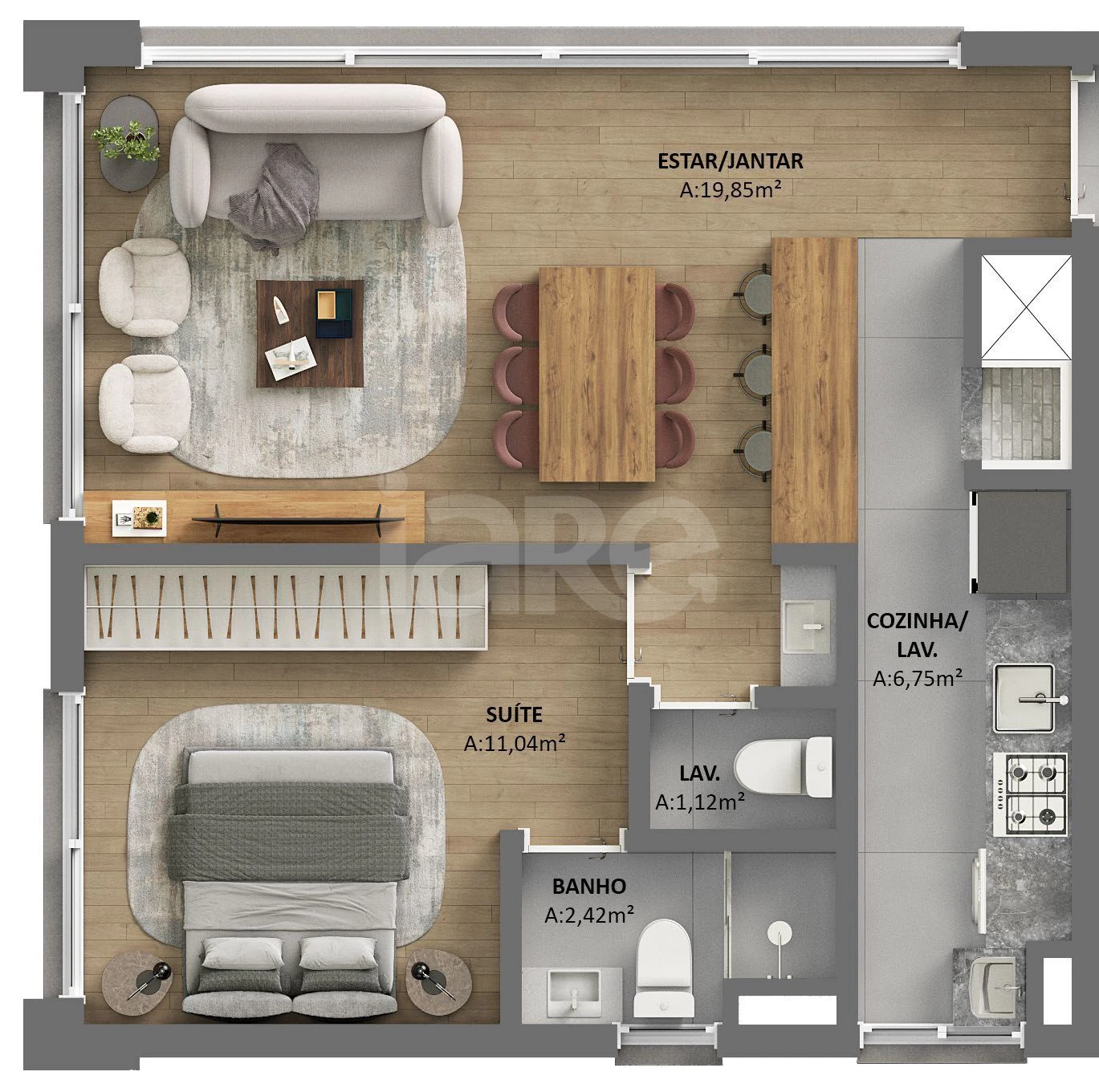 Planta — Apartamento 51,76 m²