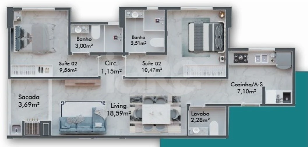 Planta — Apartamento 69,94 m²