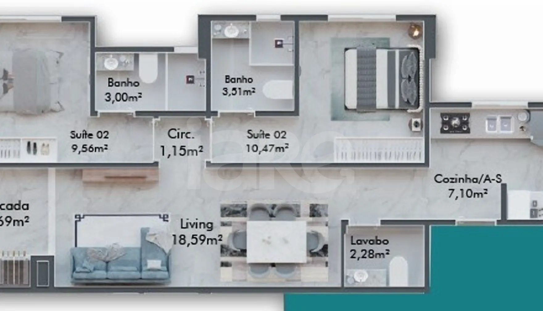 Planta — Apartamento 69,94 m²