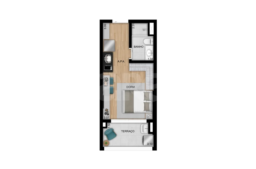 Planta — Studio 28,55 m²