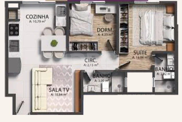 Planta — Apartamento 61,25 m²