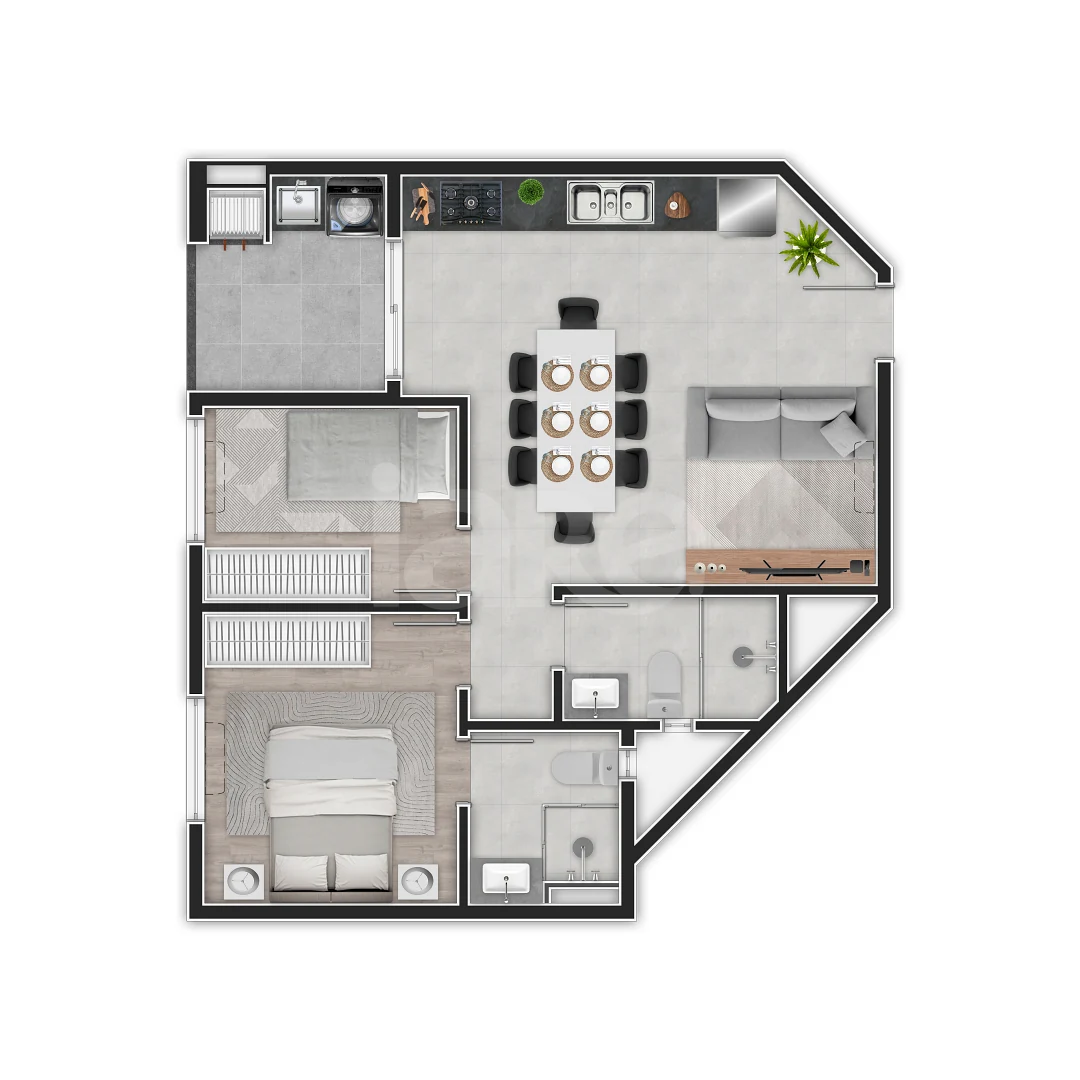 Planta — Apartamento 56,87 m²