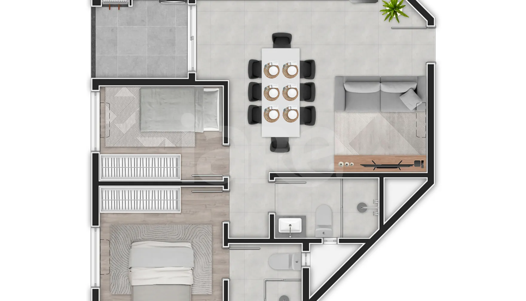Planta — Apartamento 56,87 m²