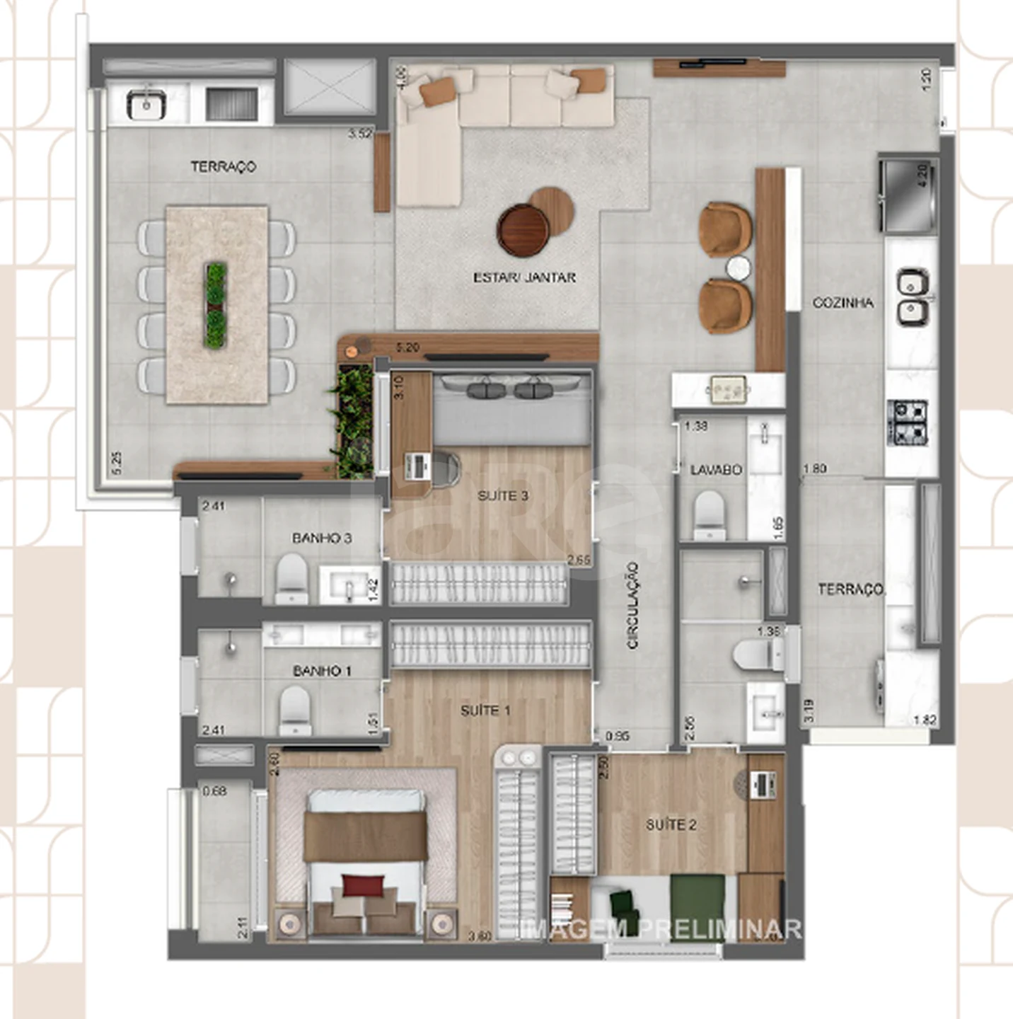 Planta — Apartamento 121,73 m²