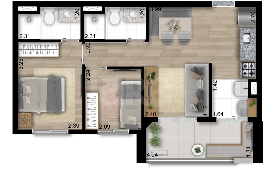 Planta — Apartamento 49,63 m²