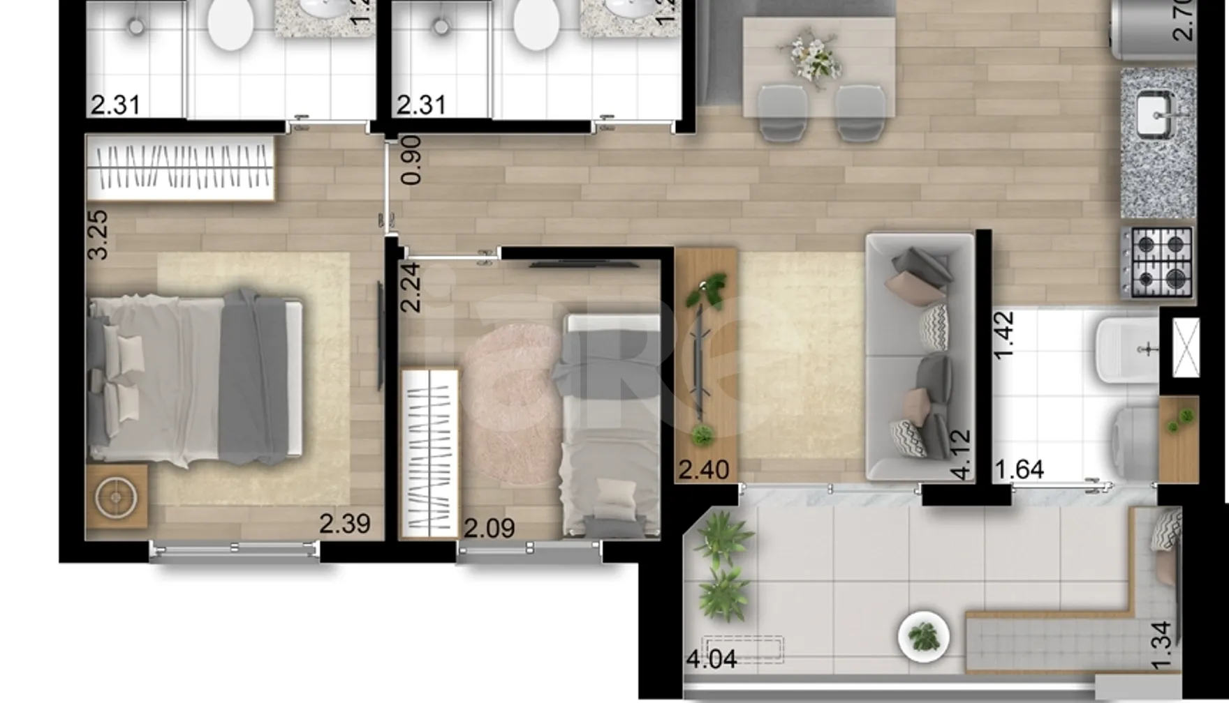 Planta — Apartamento 49,63 m²