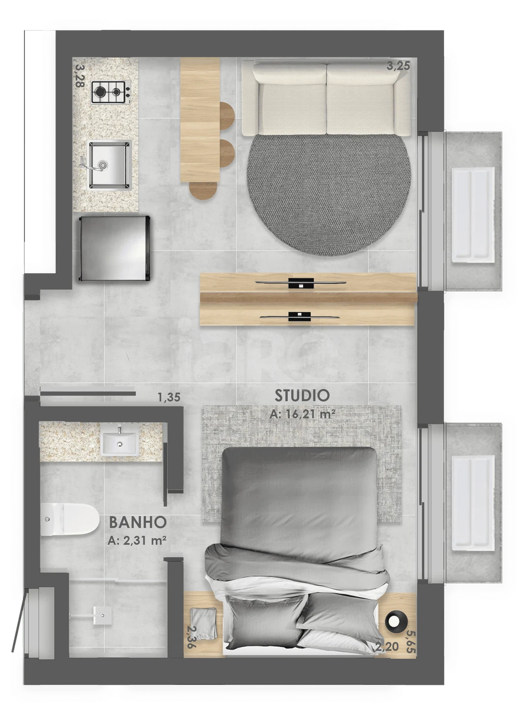 Planta — Studio 22,66 m²